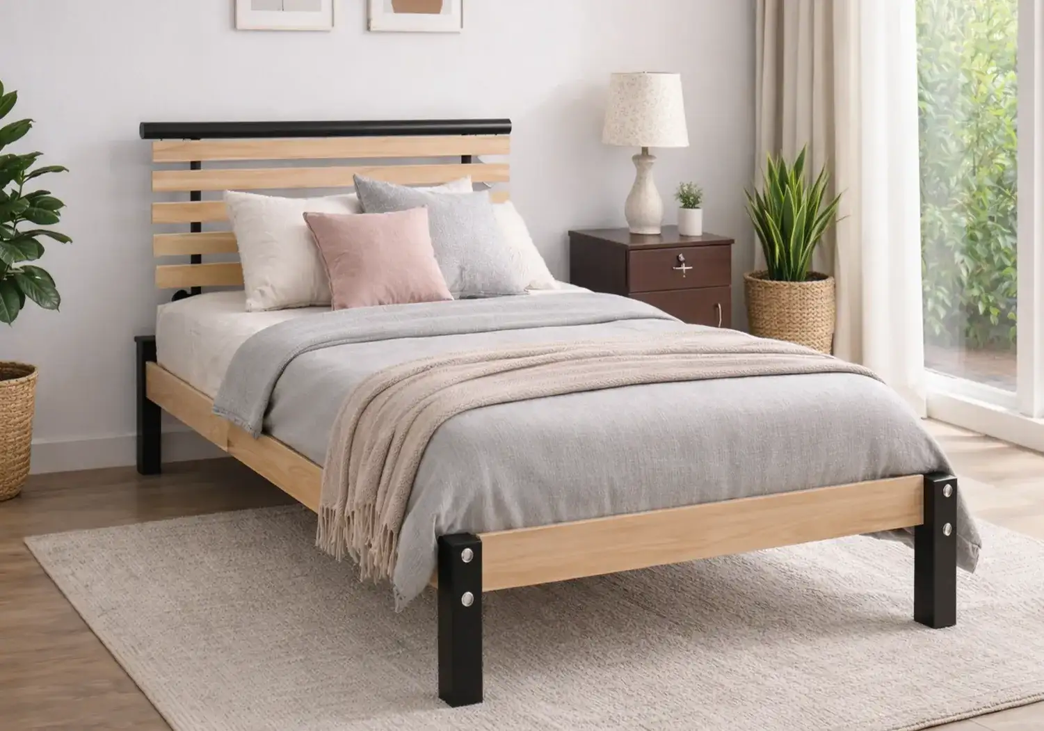 Rubberwood Single Bed & Mattress 6" Combo